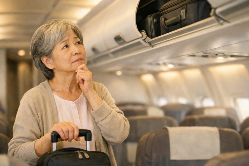 飛行機で荷物を持ち上げられないシニア