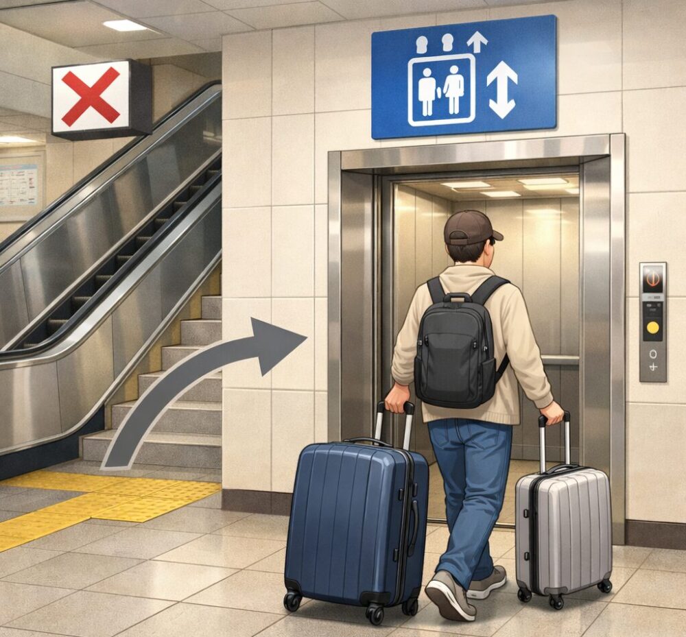 大きいスーツケースの場合は、エレベーターがおすすめ
